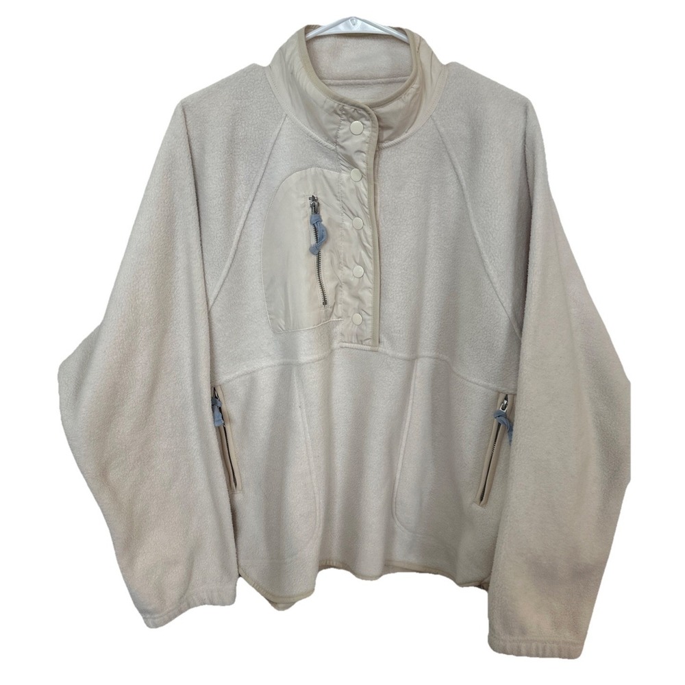 Thread & Supply Women's Fleece Button-Up Jacket With Pockets White Sz XL